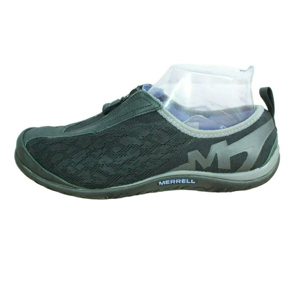 Merell Enlighten Glitz Breeze Black Nylon Front Zip Flat Loafer Shoes Size 7.5 - Picture 1 of 9